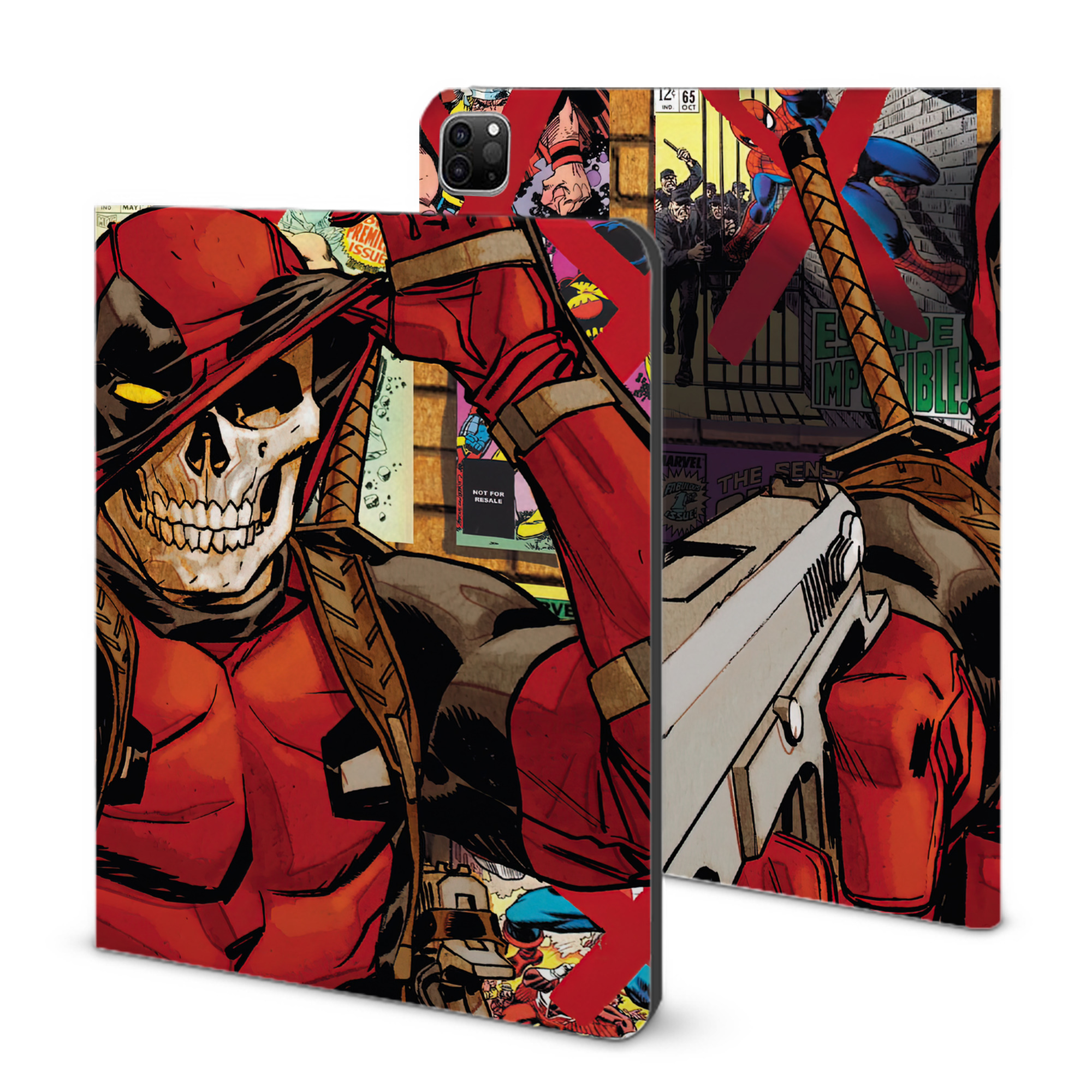 （画像用） Deadpool デッドプール IPad ケース ブック型 PUレザー TPU 耐衝撃 軽量 薄型 ペン収納なし 全面保護 IPad 各モデル対応